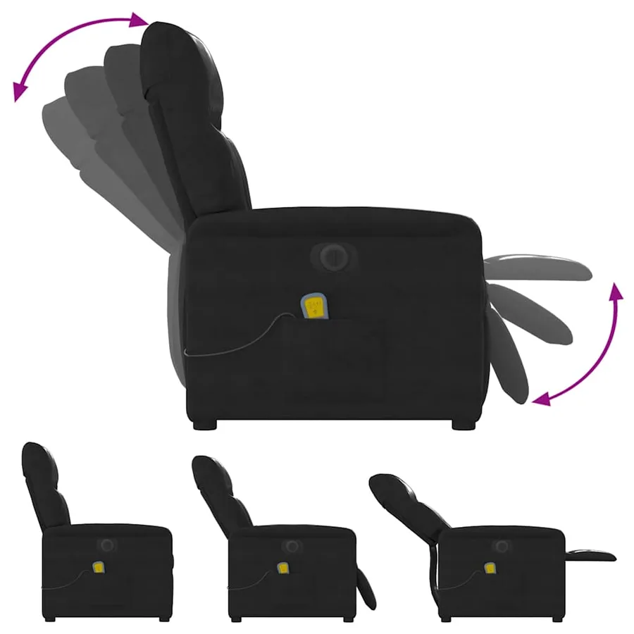 Fauteuil inclinable de massage électrique noir tissu microfibre - 9