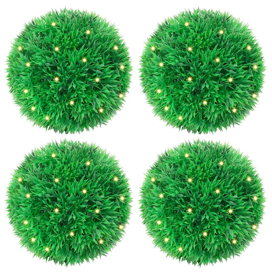 Boules de buis artificielles avec lumières LED 4 pcs vert 12 cm