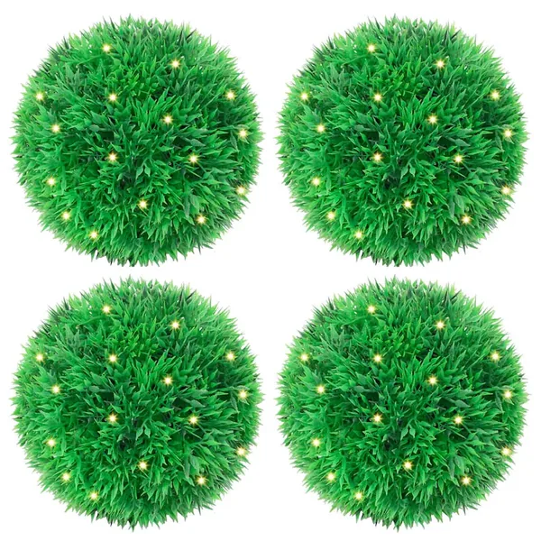 Boules de buis artificielles avec lumières LED 4 pcs vert 12 cm