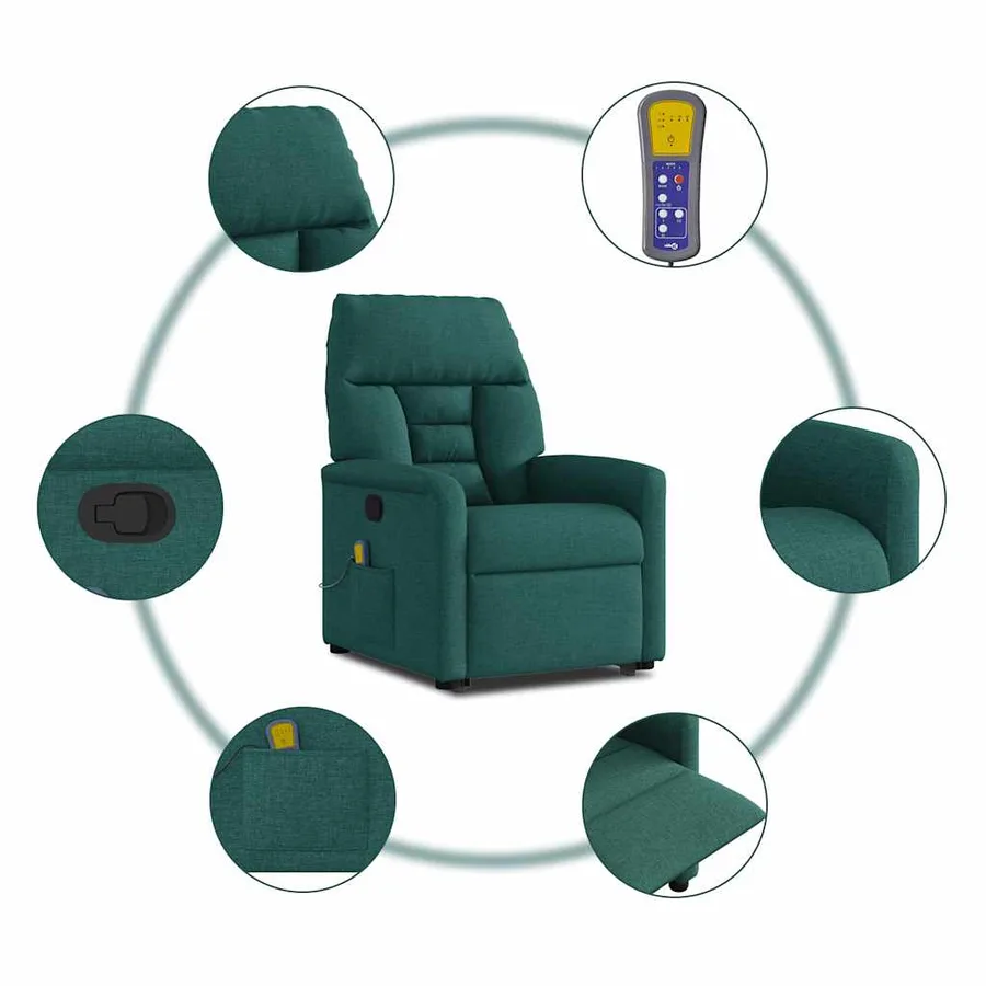 Fauteuil inclinable de massage Vert foncé Tissu - 10