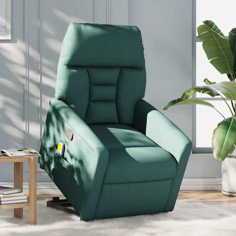 Fauteuil inclinable de massage Vert foncé Tissu - 2