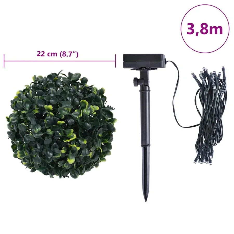 Boules de buis artificielles avec lumières LED 2 pcs vert 22 cm - 9