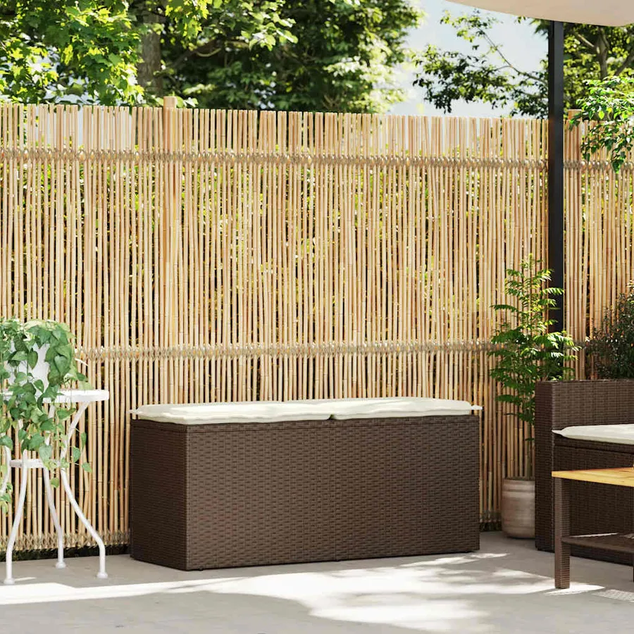 Banc de jardin avec coussin marron 110x40x44 cm résine tressée - 2