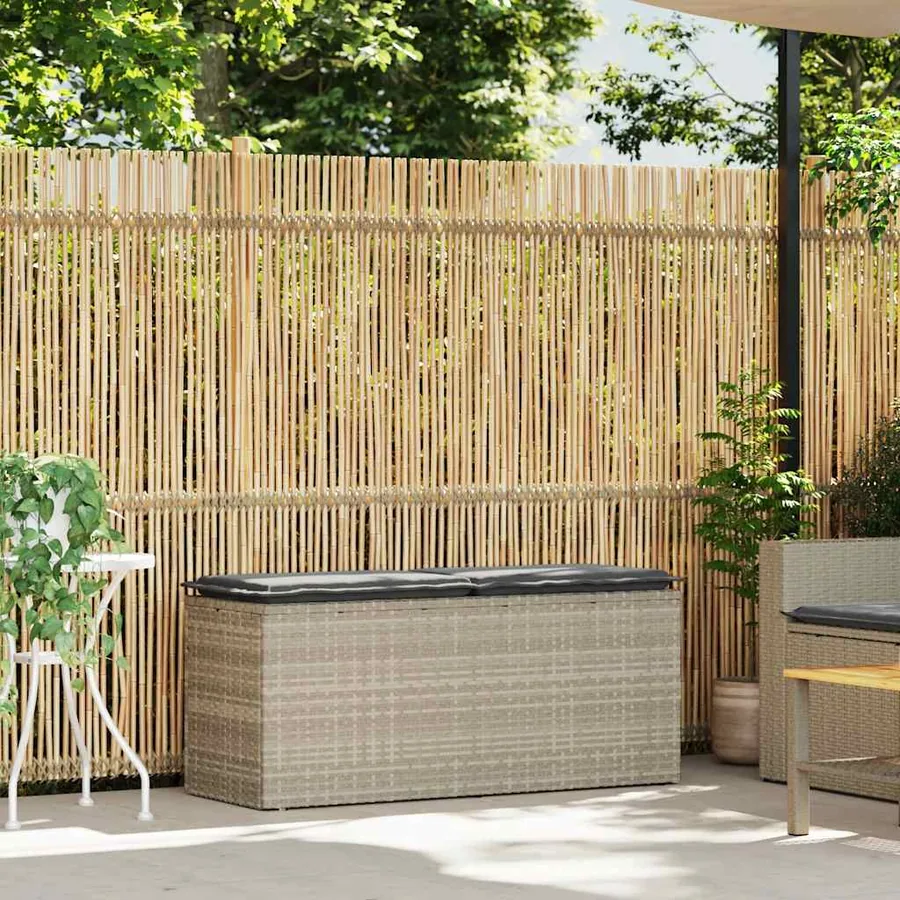 Banc de jardin coussin gris clair 110x40x44 cm résine tressée - 2