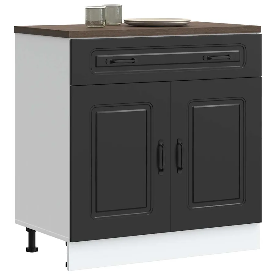 Armoire de cuisine Kalmar noir bois d'ingénierie