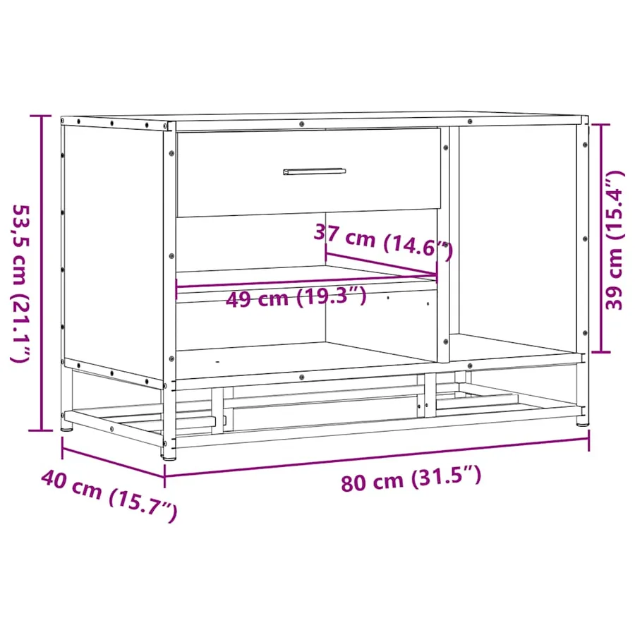 Banc à chaussures sonoma gris bois d'ingénierie et métal - 10
