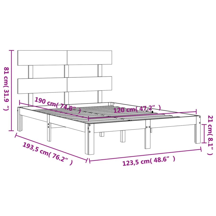 Cadre de lit sans matelas blanc bois de pin massif - 12