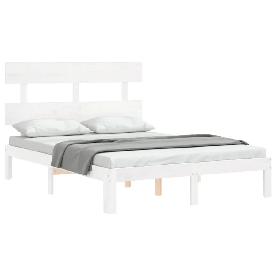 Cadre de lit sans matelas blanc bois de pin massif - 4