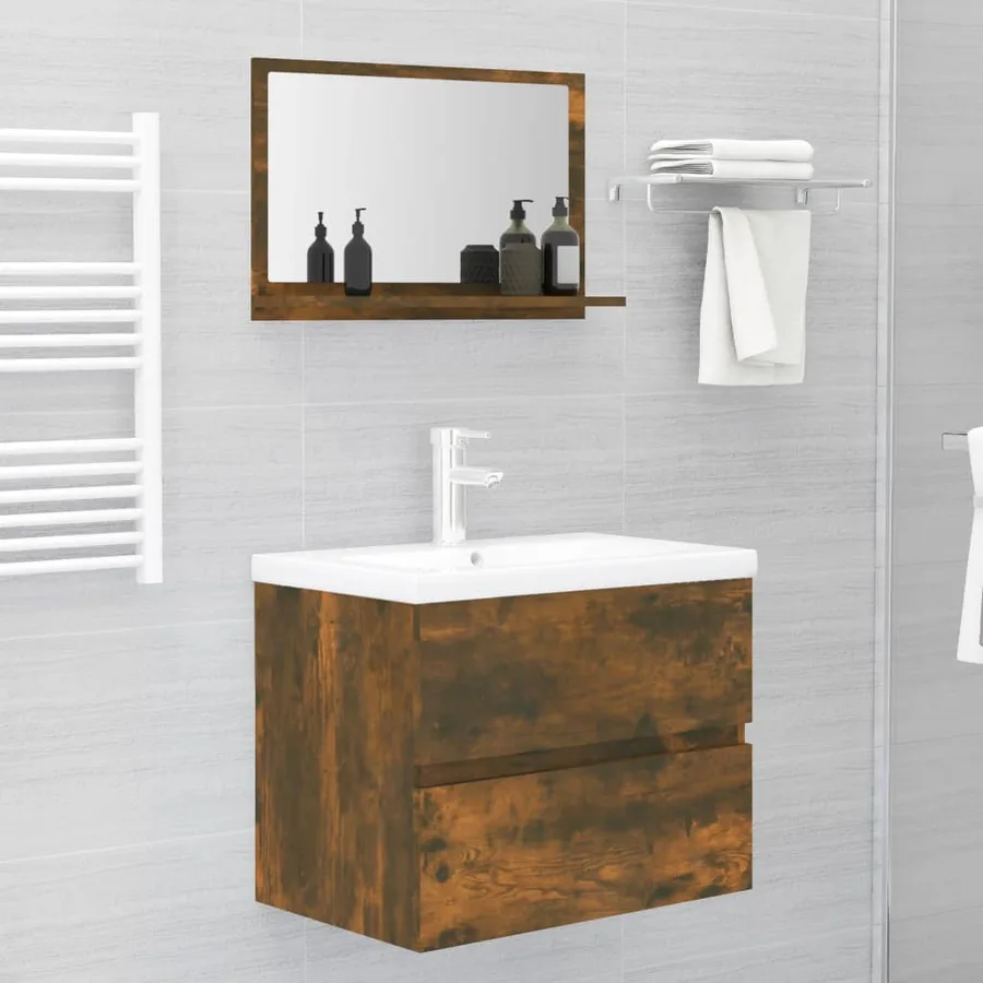 Miroir de bain Chêne fumé 60x10,5x37 cm Bois d'ingénierie - 5