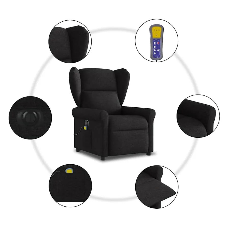 Fauteuil de massage inclinable électrique Noir Tissu - 10