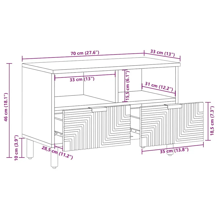 Meuble TV marron 70x33x46 cm bois massif de manguier - 11
