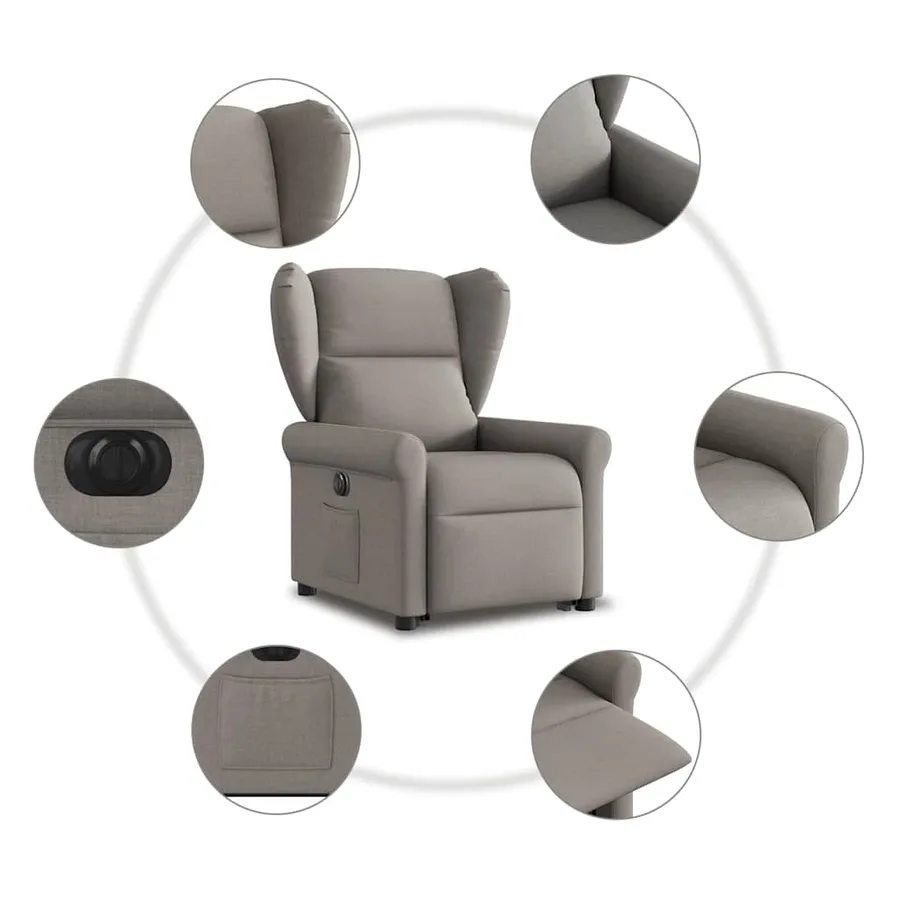 Fauteuil inclinable électrique taupe tissu - 11