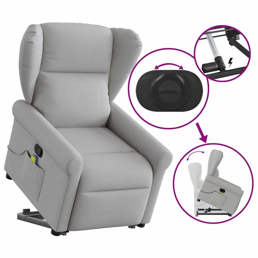 Fauteuil de massage inclinable gris nuage tissu - 8