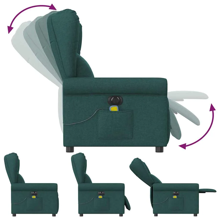 Fauteuil de massage inclinable électrique Vert foncé Tissu - 7