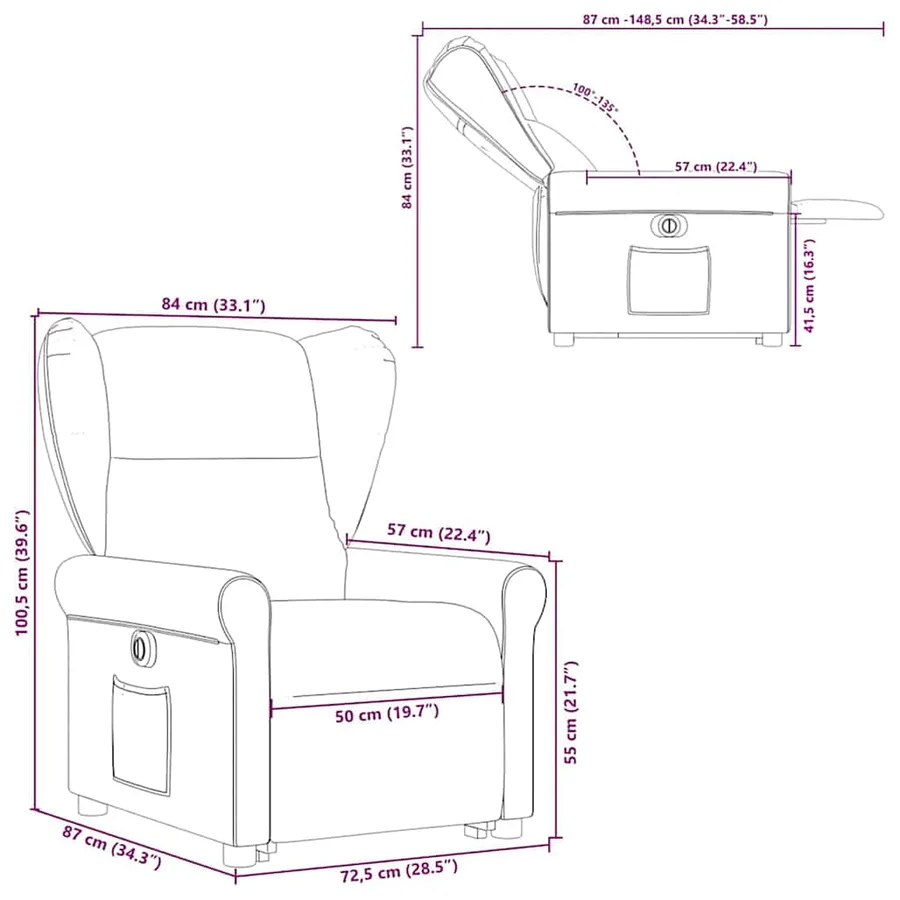 Fauteuil inclinable électrique gris nuage tissu - 16