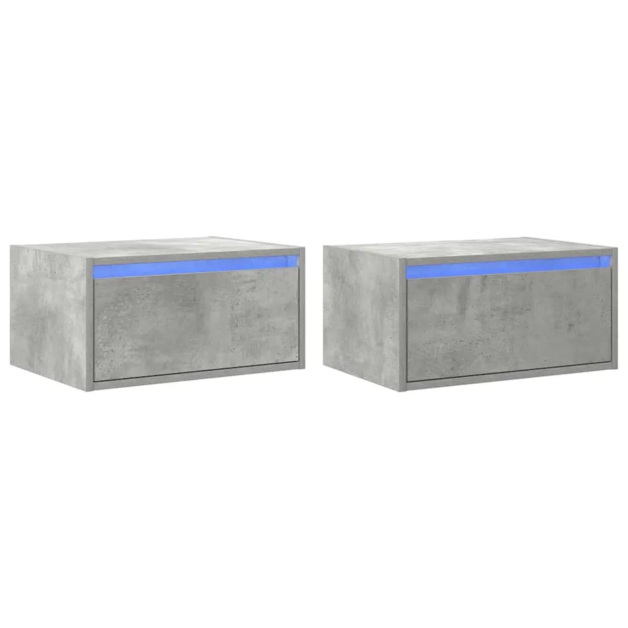 Tables de chevet murales avec lumières LED 2 pcs gris béton - 2