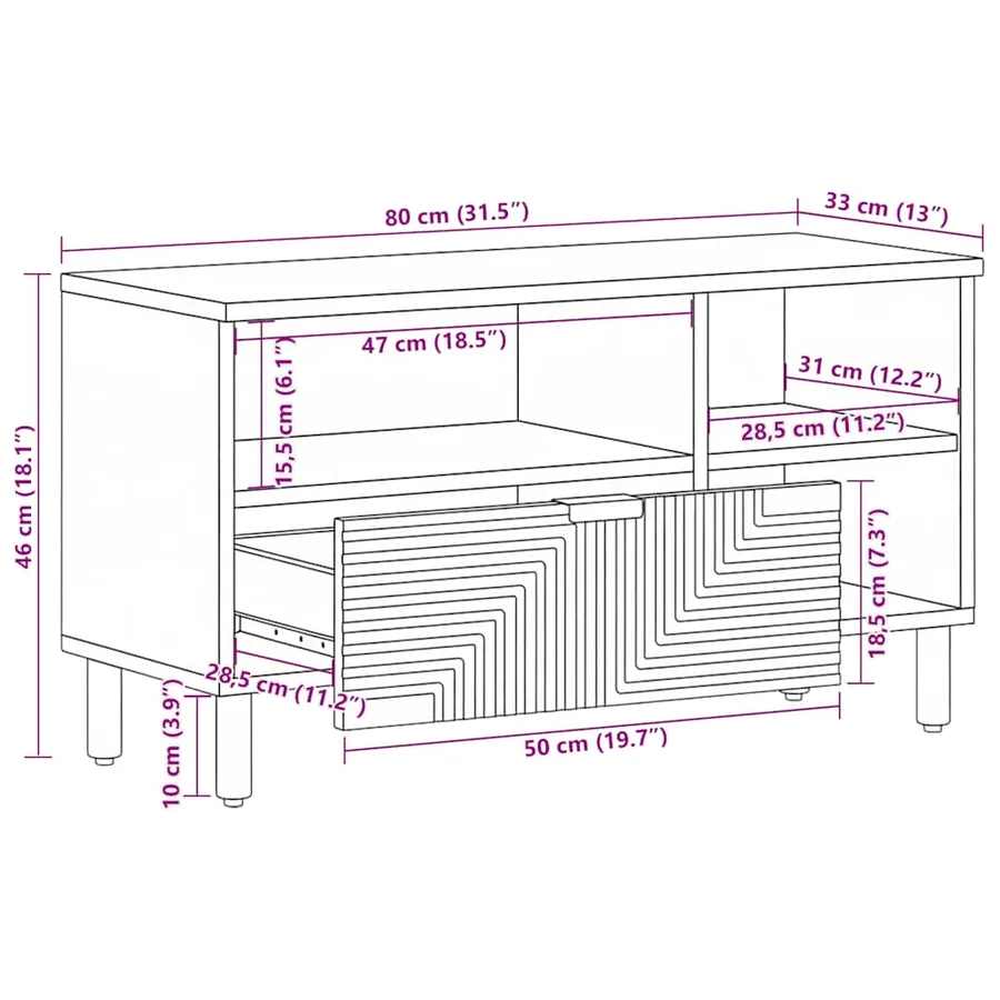 Meuble TV marron 80x33x46 cm bois massif de manguier - 11