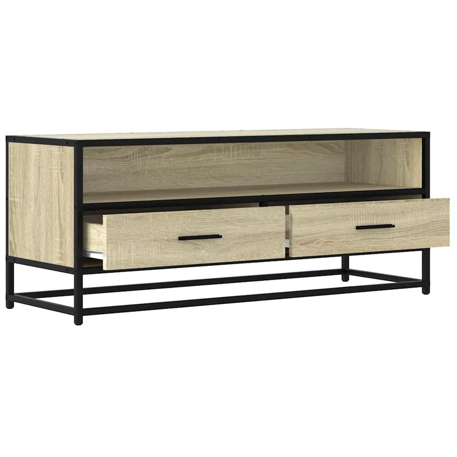 Meuble TV chêne sonoma 100x34,5x40cm bois d'ingénierie et métal - 7