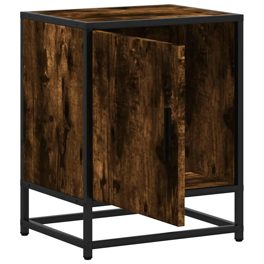 Table de chevet chêne fumé 40x31x50 cm bois d'ingénierie métal - 8