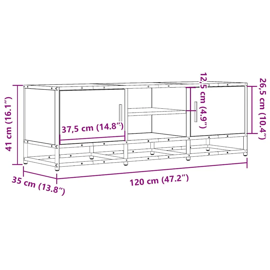 Meuble TV chêne fumé 120x35x41 cm bois d'ingénierie et métal - 10
