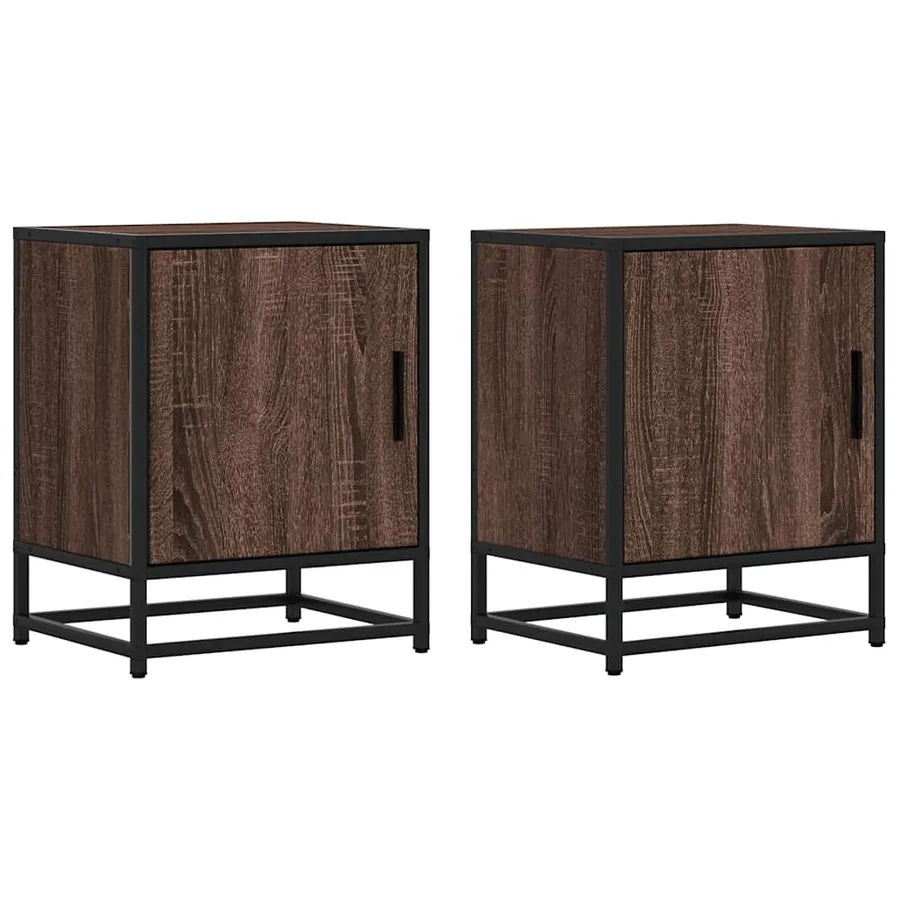 Tables de chevet 2 pcs chêne marron bois d'ingénierie et métal - 2