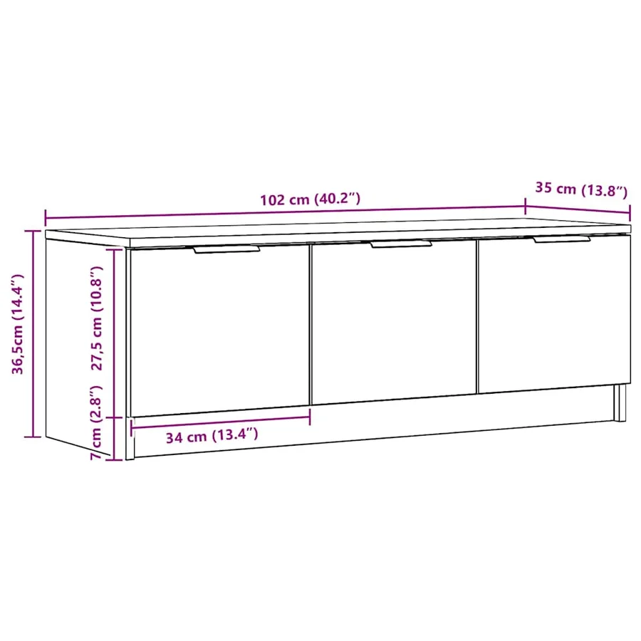 Meuble TV chêne artisanal 102x35x36,5 cm bois d'ingénierie - 11