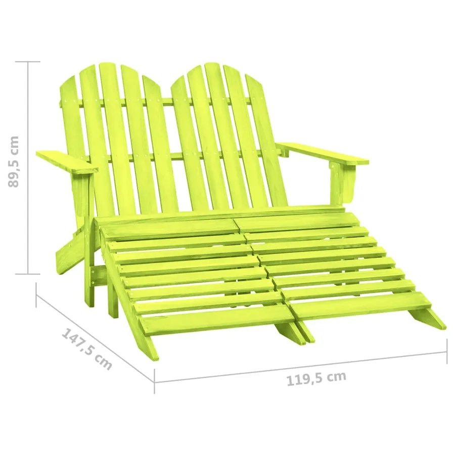 Chaise de jardin Adirondack 2 places et pouf sapin massif vert - 8