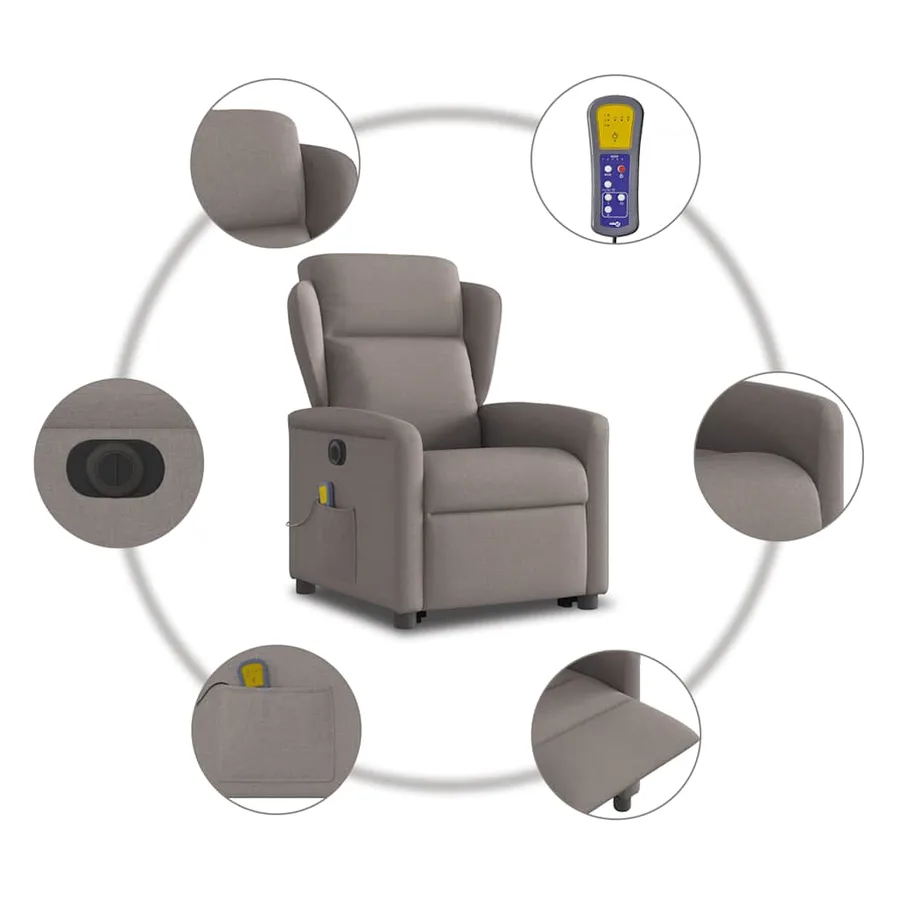 Fauteuil inclinable de massage électrique Taupe Tissu - 11