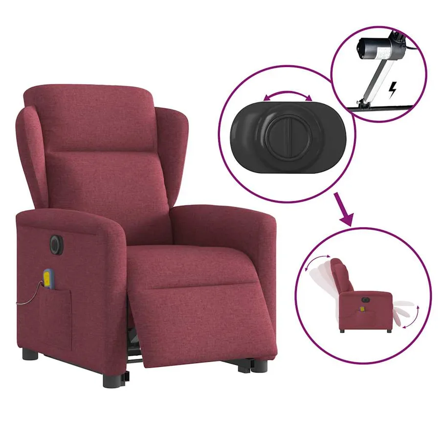 Fauteuil inclinable de massage électrique Rouge bordeaux Tissu - 9