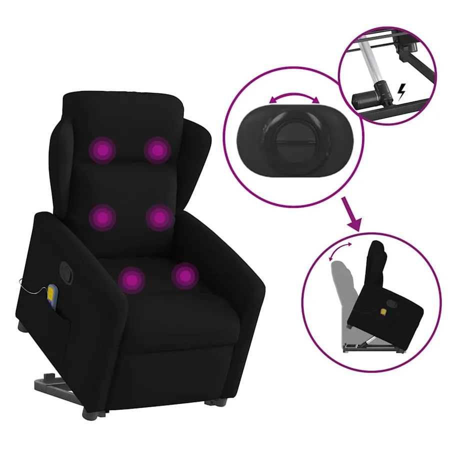 Fauteuil de massage inclinable Noir Tissu - 8