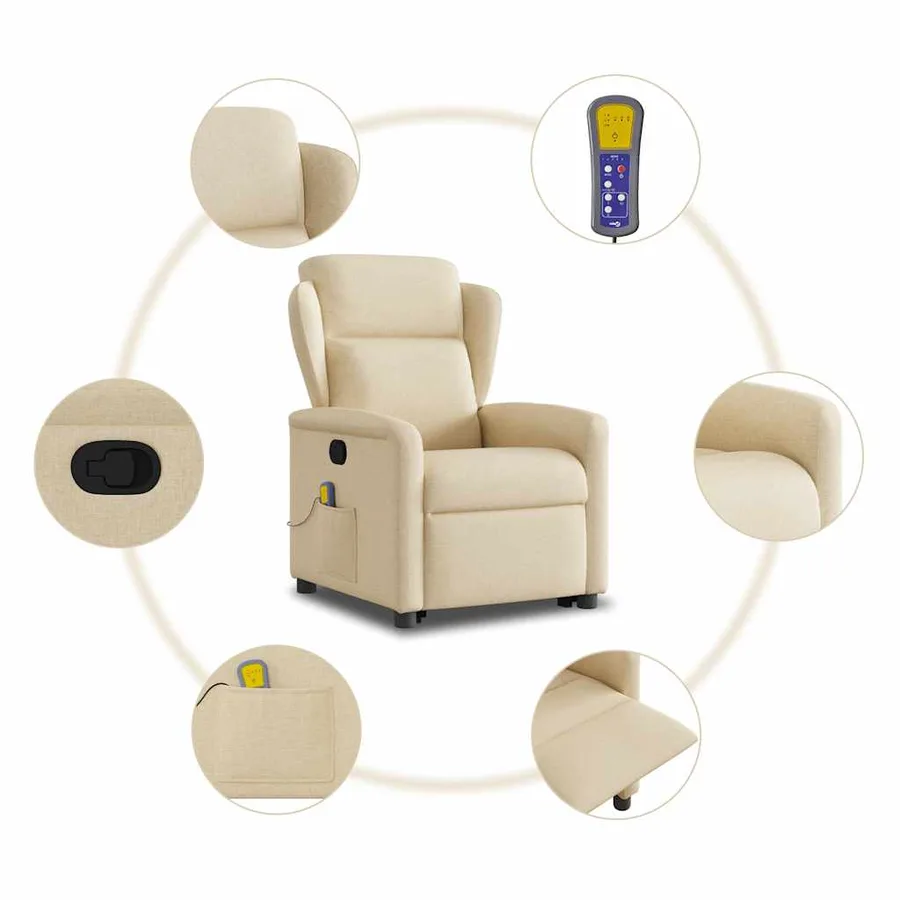 Fauteuil inclinable de massage Crème Tissu - 10