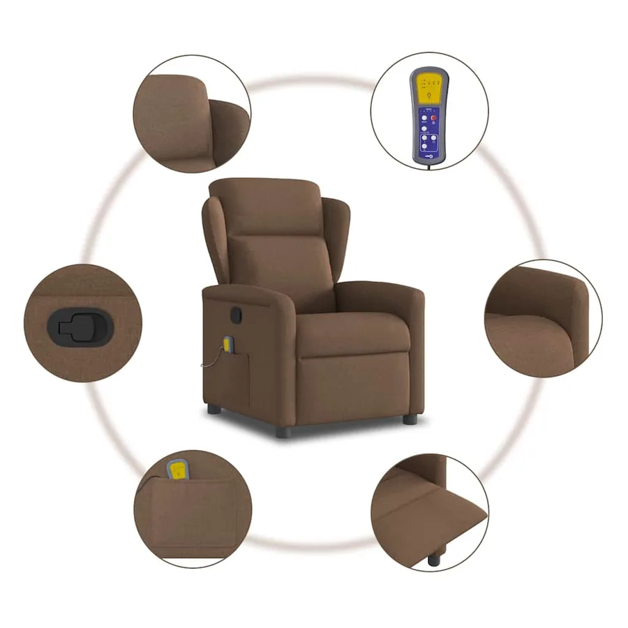 Fauteuil de massage inclinable Marron Tissu - 8