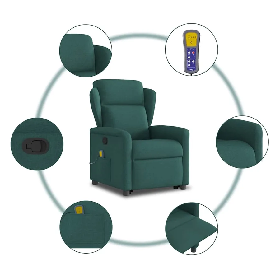 Fauteuil inclinable de massage Vert foncé Tissu - 8