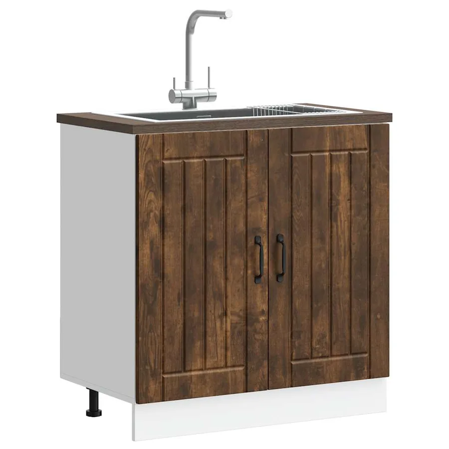 Meuble de base de lavabo Lucca chêne fumé bois d'ingénierie - 3