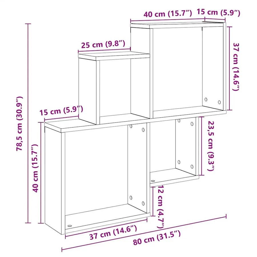 Étagère murale chêne artisanal 80x15x78,5 cm bois d'ingénierie - 9