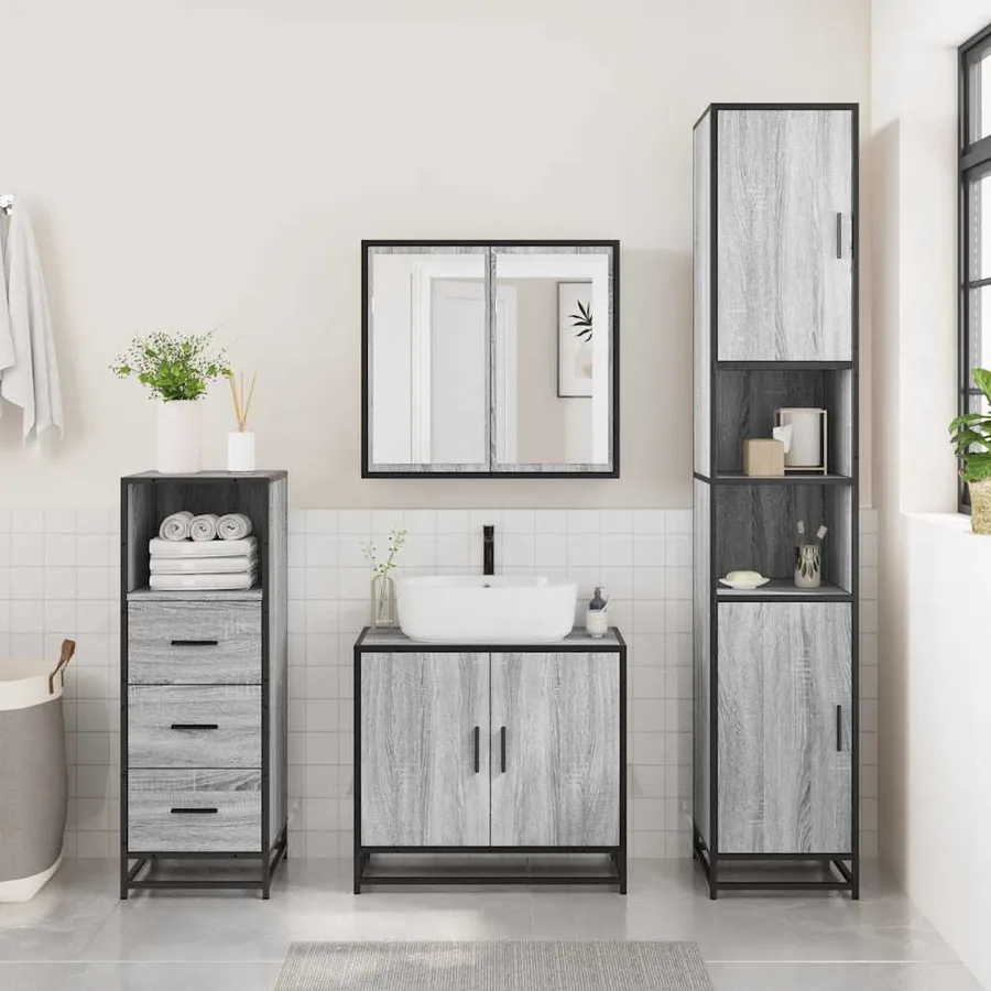 Armoire de salle de bain sonoma gris 35x37,5x100 cm - 3