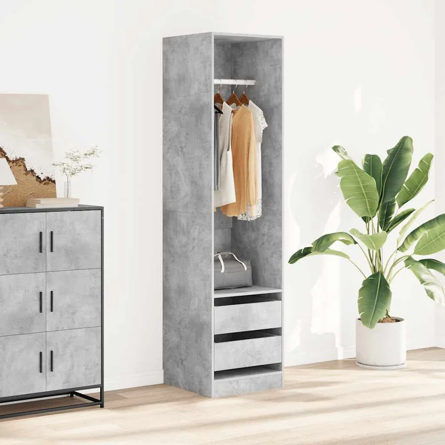 Garde-robe avec tiroirs Gris béton 50x50x200 cm Bois ingénierie