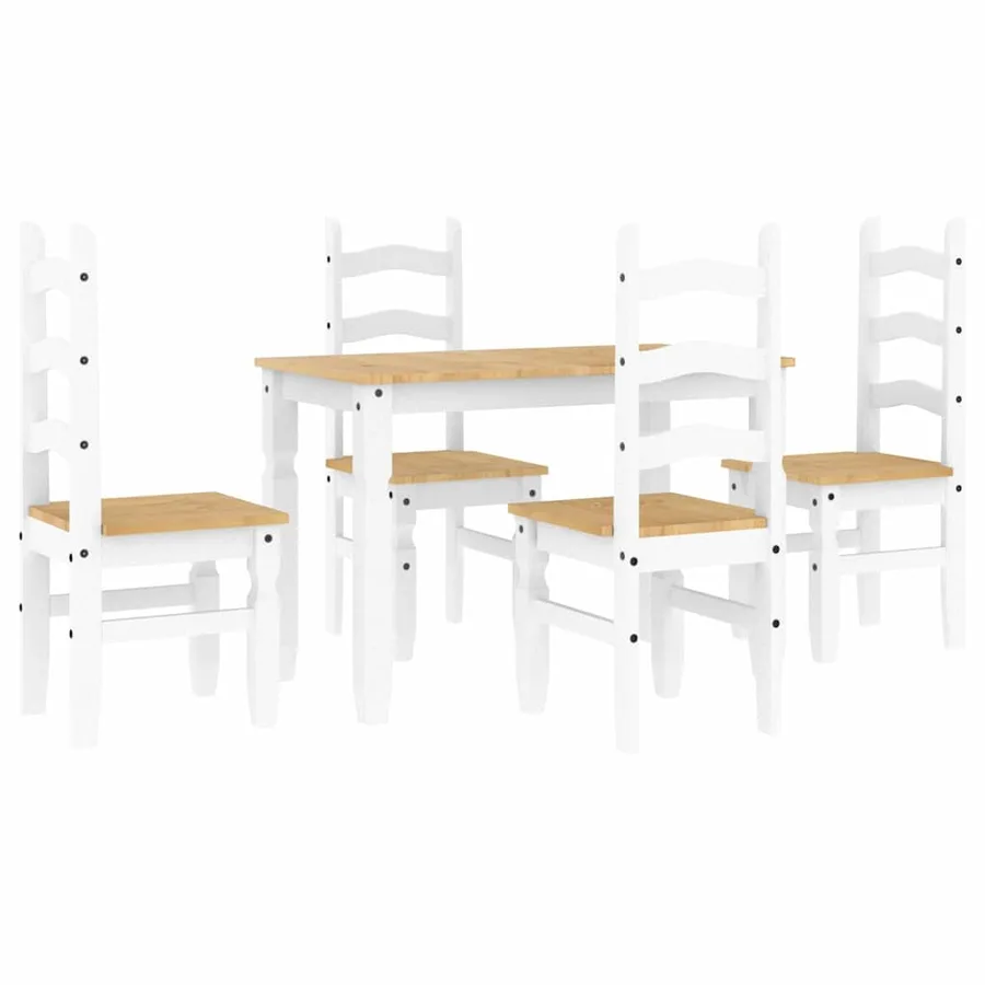 Ensemble à manger PANAMA 5 pcs blanc bois de pin massif - 2