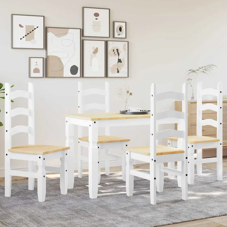 Ensemble à manger PANAMA 5 pcs blanc bois de pin massif - 3