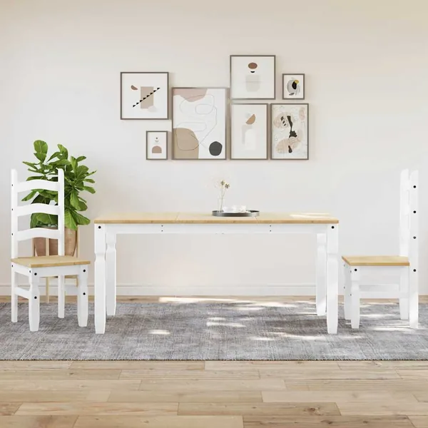 Ensemble à manger PANAMA 3 pcs blanc bois de pin massif