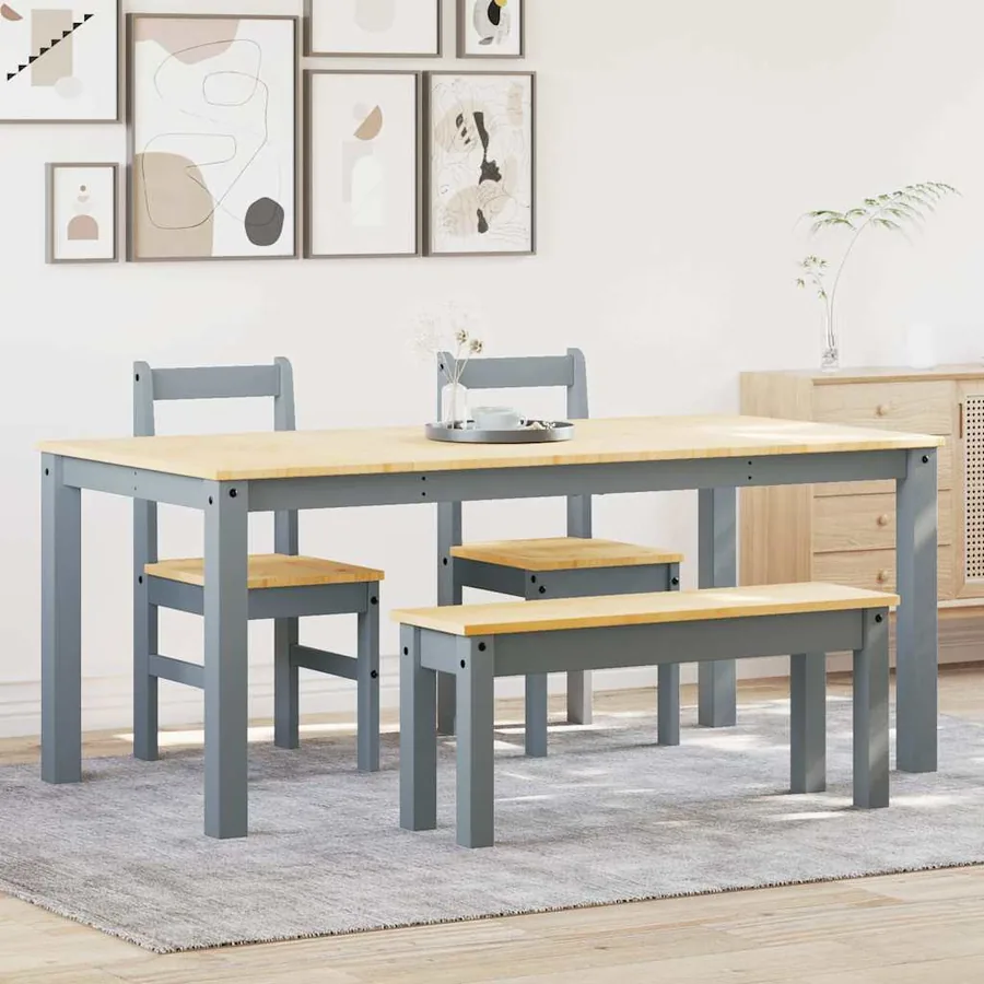 Ensemble à manger PANAMA 4 pcs gris bois de pin massif