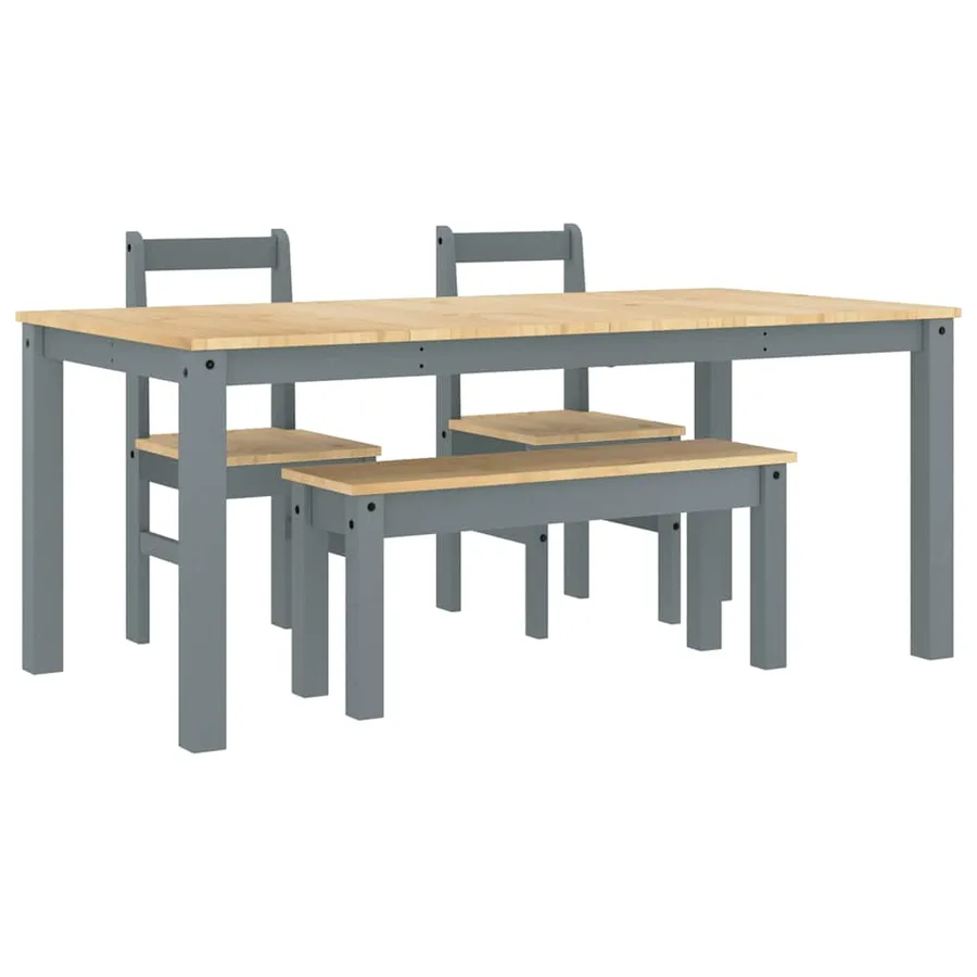 Ensemble à manger PANAMA 4 pcs gris bois de pin massif - 2