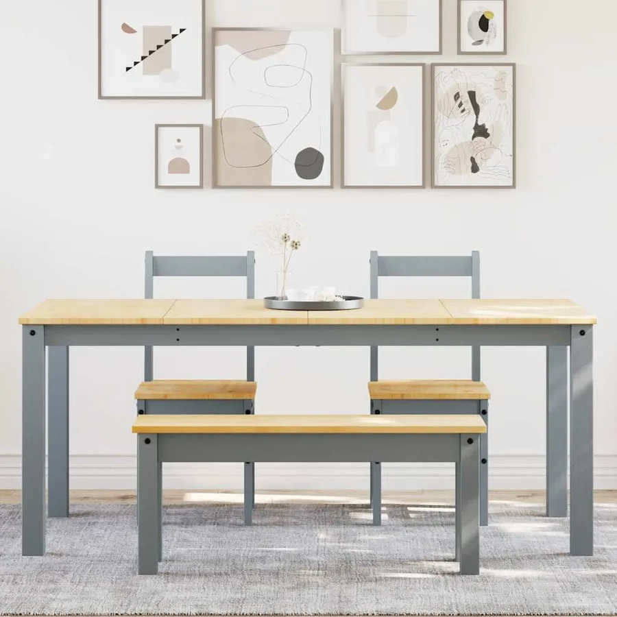 Ensemble à manger PANAMA 4 pcs gris bois de pin massif - 3