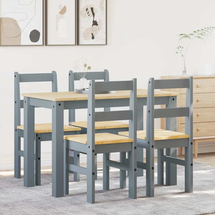 Ensemble à manger PANAMA 5 pcs gris bois de pin massif