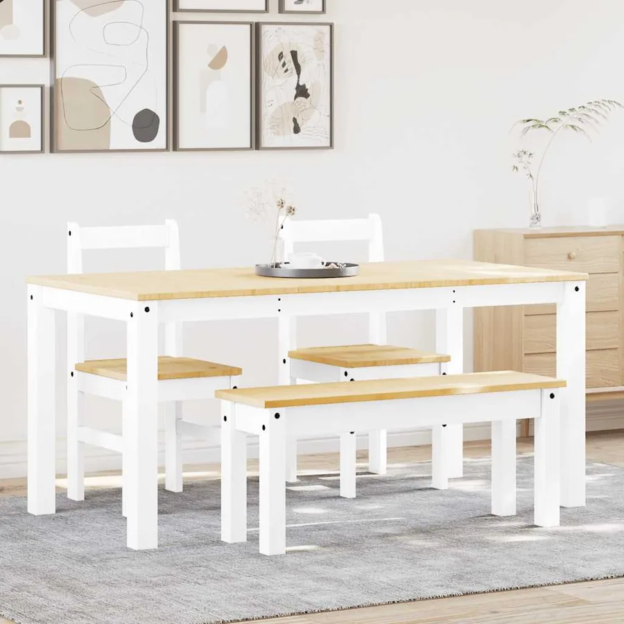 Ensemble à manger PANAMA 4 pcs blanc bois de pin massif