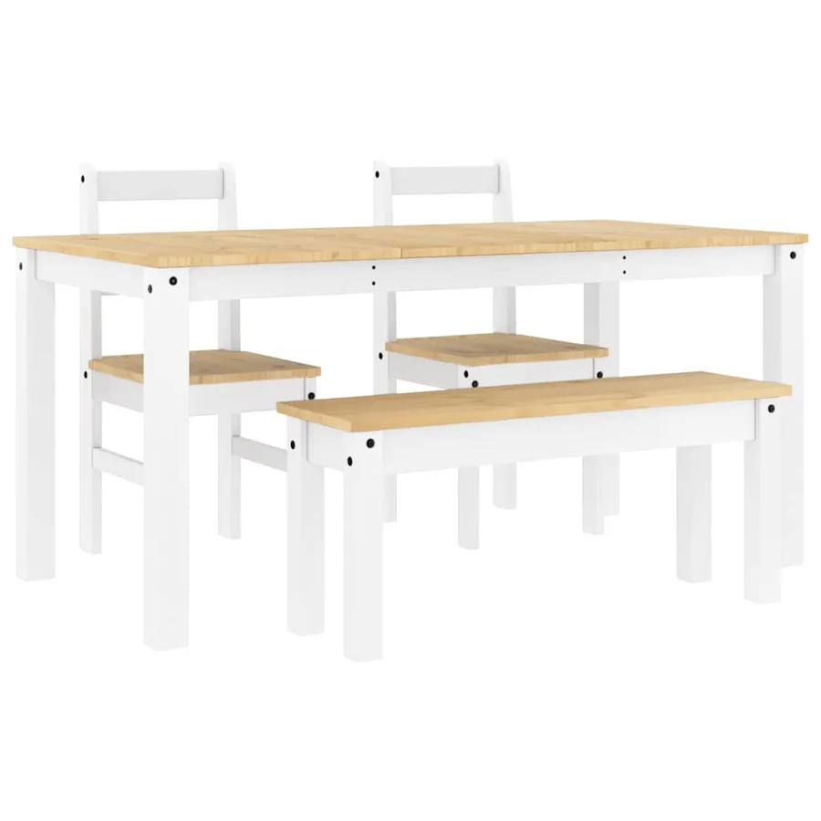 Ensemble à manger PANAMA 4 pcs blanc bois de pin massif - 2