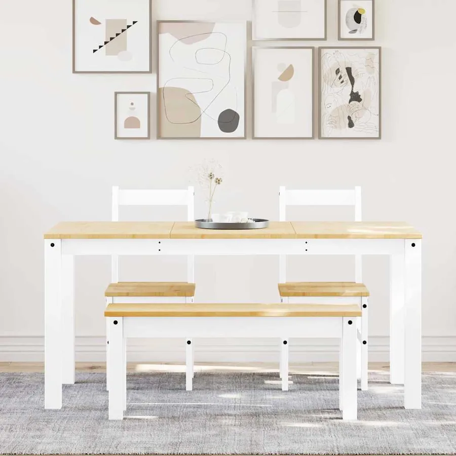 Ensemble à manger PANAMA 4 pcs blanc bois de pin massif - 3