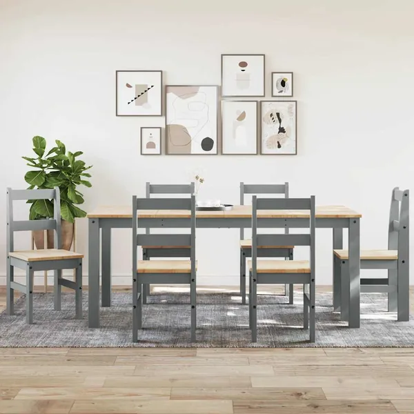 Ensemble à manger PANAMA 7 pcs gris bois de pin massif
