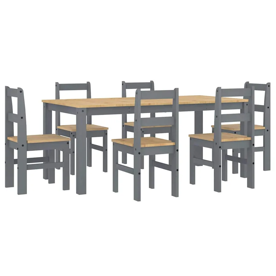 Ensemble à manger PANAMA 7 pcs gris bois de pin massif - 2