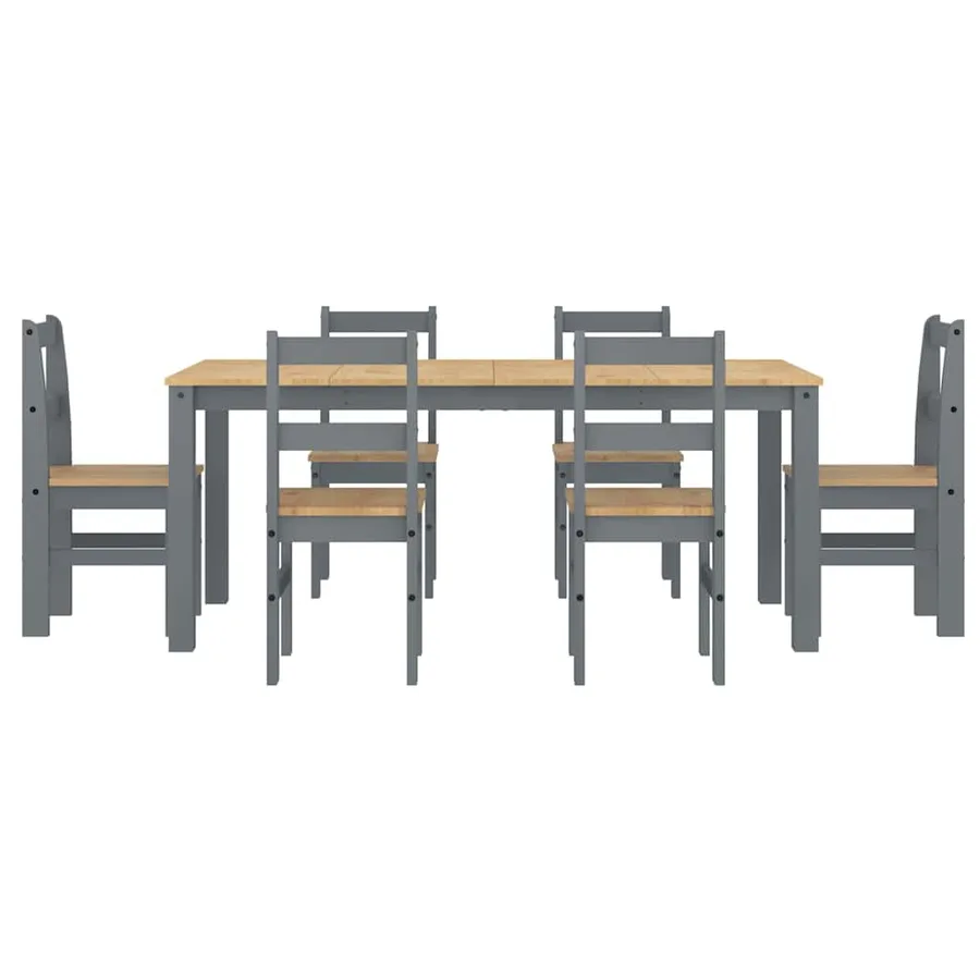 Ensemble à manger PANAMA 7 pcs gris bois de pin massif - 7